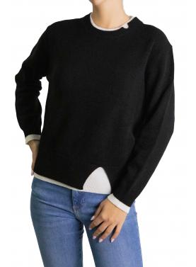 Maglioncino in pura lana con bordi a contrasto 